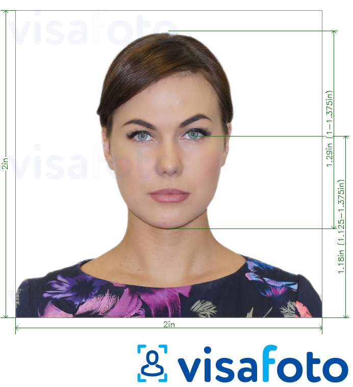  کی تصویر کی مثال امریکی پاسپورٹ کارڈ 2x2 انچ سائز کی تفصیلات كے مطابق بنائی گئی ،  