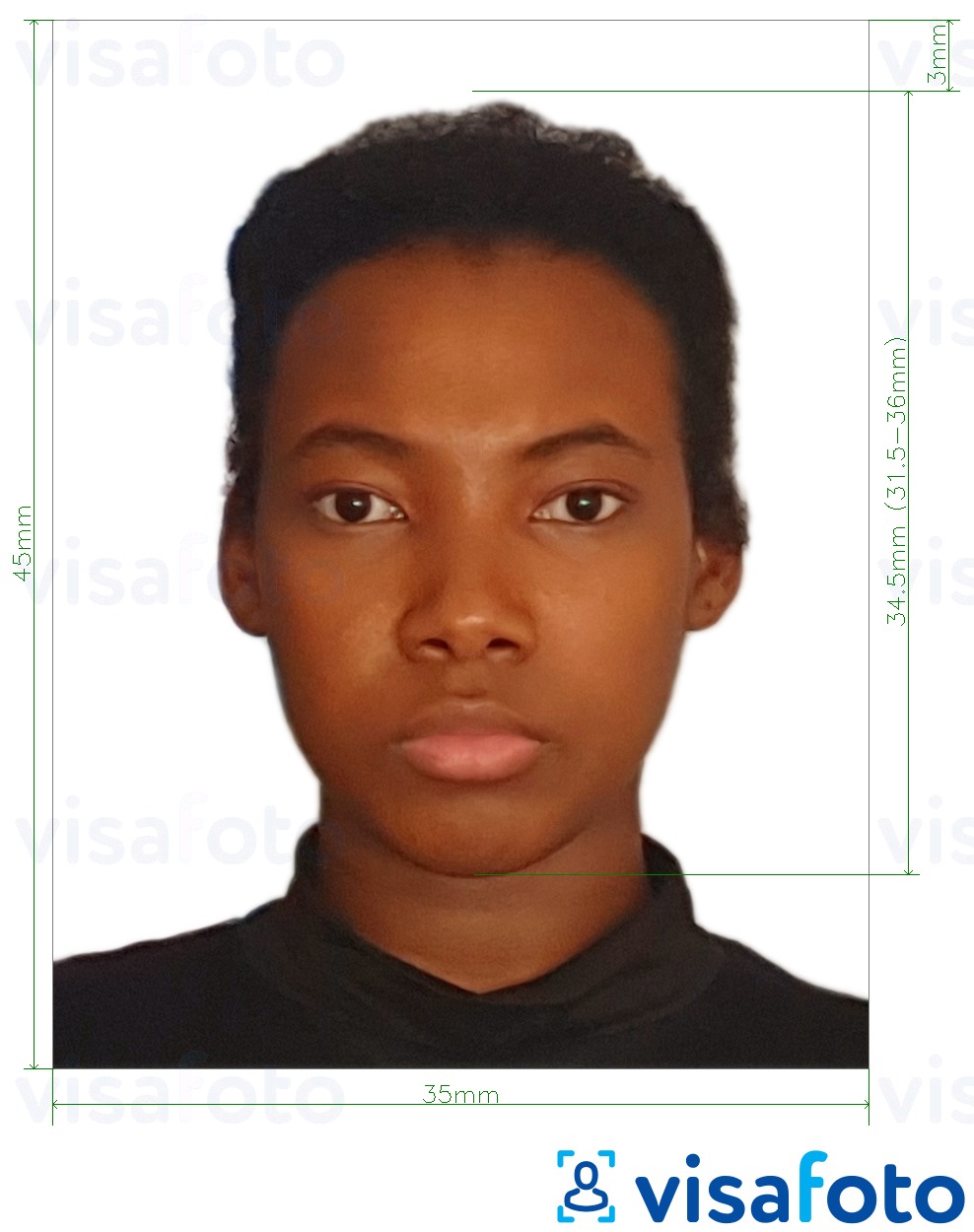  کی تصویر کی مثال برکینا فاسو پاسپورٹ 4.5x3.5 سینٹی میٹر (45x35 ملی میٹر) سائز کی تفصیلات كے مطابق بنائی گئی ،  