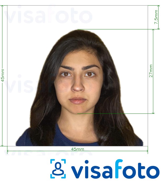  کی تصویر کی مثال چلی پاسپورٹ 4.5x4.5 سینٹی میٹر سائز کی تفصیلات كے مطابق بنائی گئی ،  