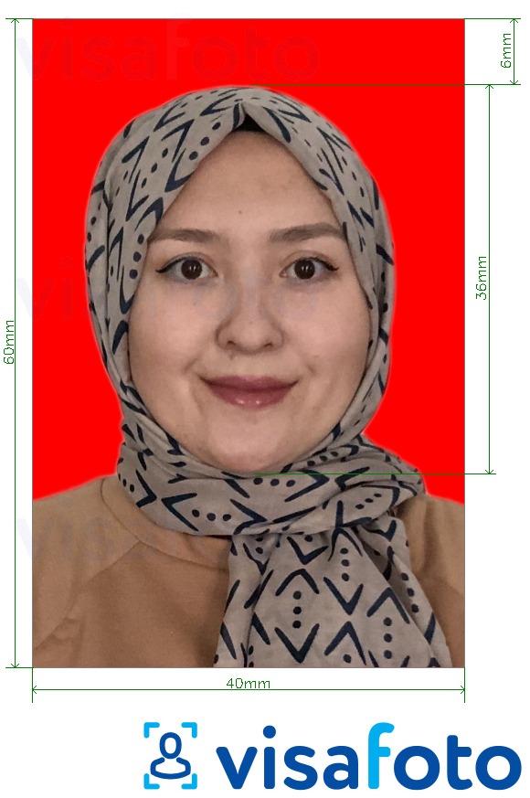  کی تصویر کی مثال انڈونیشیا کا ویزا 4x6 سینٹی میٹر سرخ پس منظر سائز کی تفصیلات كے مطابق بنائی گئی ،  